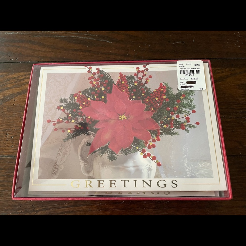 Woodhaven Studios Xmas Cards-Poinsettia in Pitcher